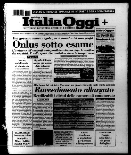 Italia oggi : quotidiano di economia finanza e politica